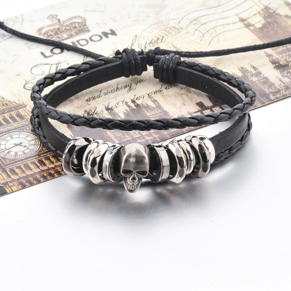 6 Pcs Set Punk Rock Skull Braided Leather Rope Bracelets - Picture 8 of 15